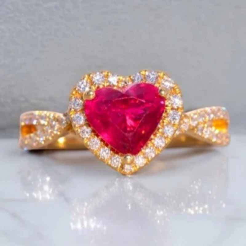 Exquisite Sparkling Ring Set with Red and White Heart-Shaped Zirconia